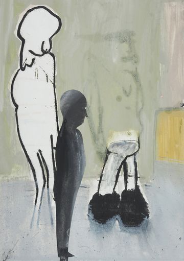 Bernd Hinzelmann - Was wir tun um dabei zu sein, 2021, Malerei/ Montage, Ölfarbe, Gouache auf Papier, 40 x 30 cm
